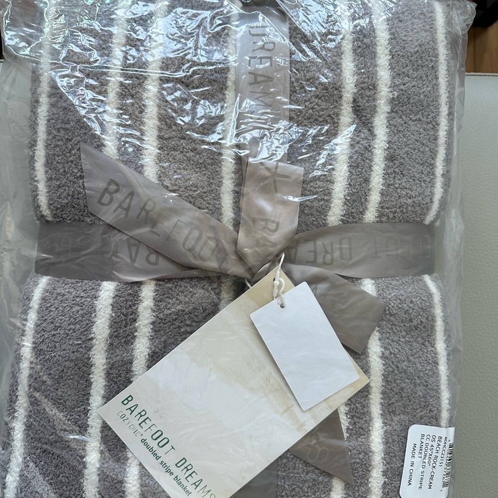 Barefoot Dreams Gray and White Striped Blanket